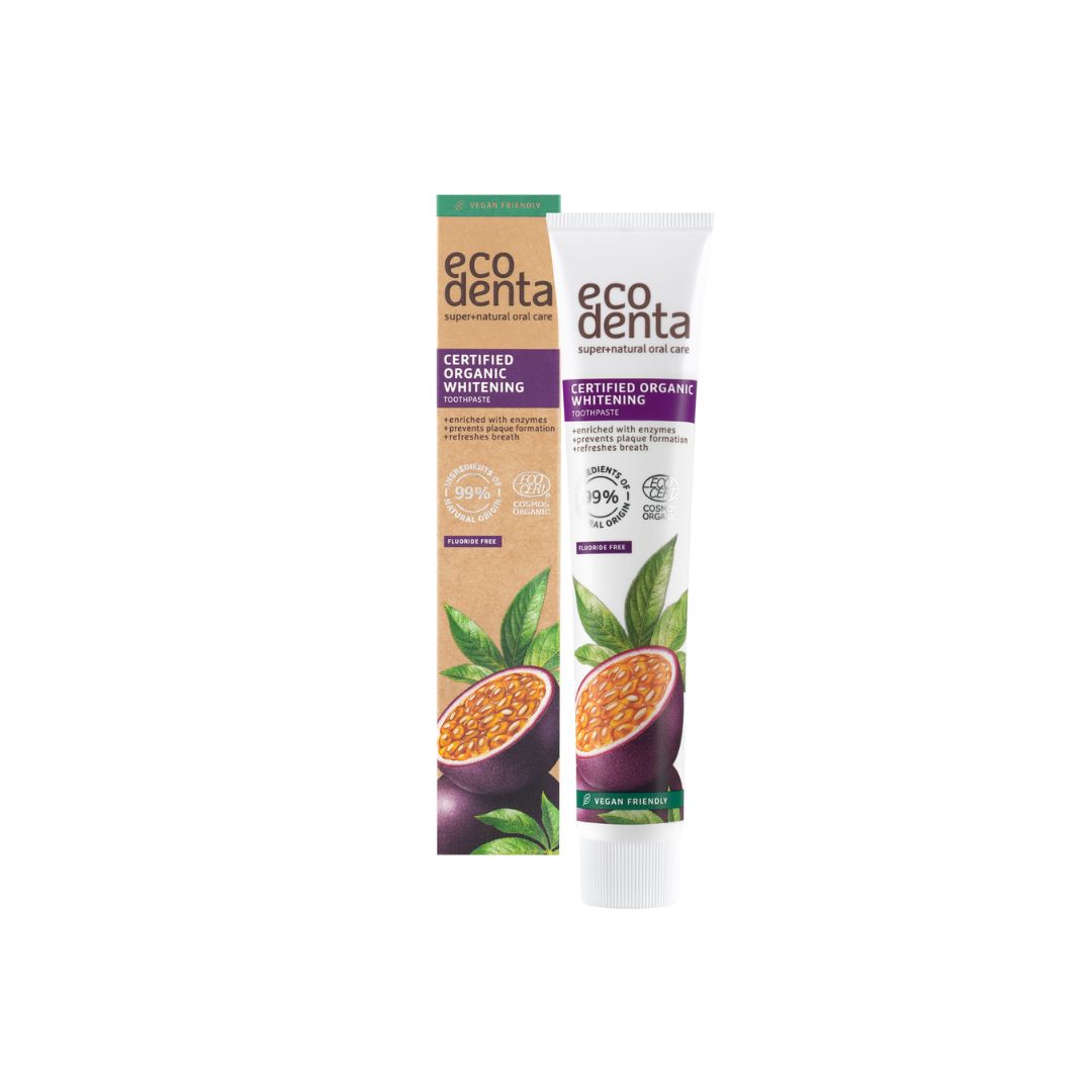 ECODENTA BIO Certifikovaná organická bieliaca ZP s enzýmami – marakuja, 75ml