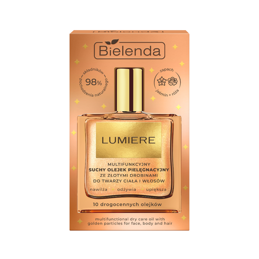 Bielenda LUMIERE Multifunkčný suchý olej s trblietkami na tvár, telo a vlasy, 50 ml